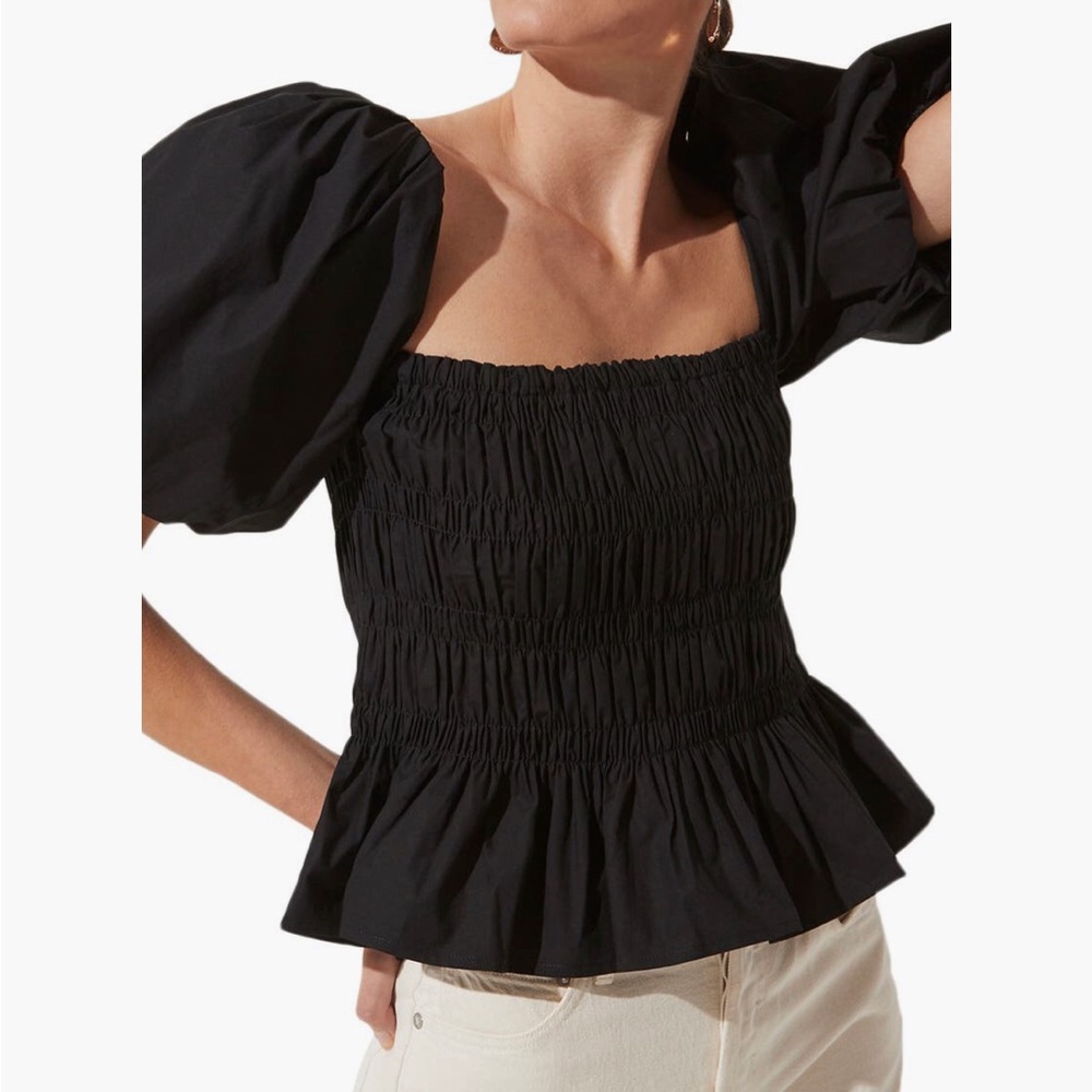 ASTR black ruched puff sleeve fancy blouse NWT